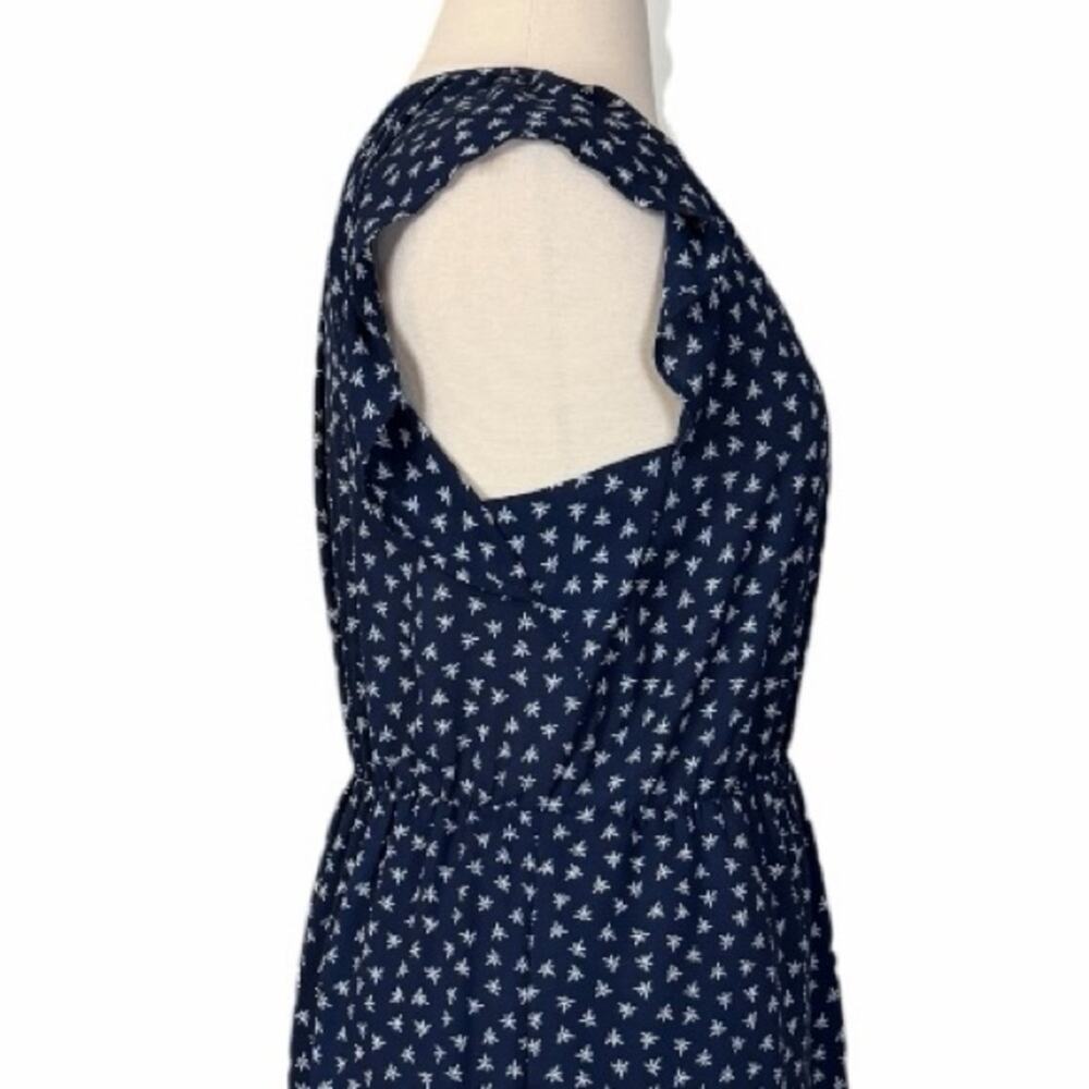 J. Crew Midi Dress Blouson Flutter Sleeve Navy Blue Star Print Women’s Size XLT - Picture 8 of 13